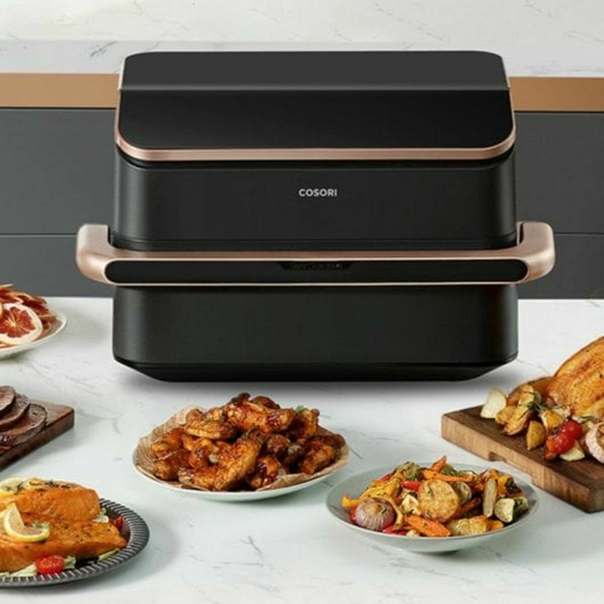 Vue frontale Airfryer Cosori 10 L Argenté – Cozy-cook