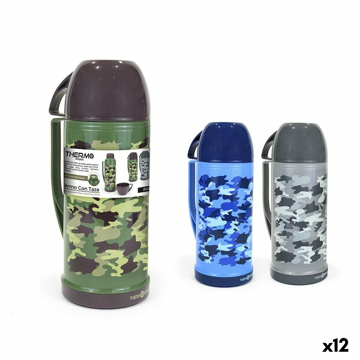 Lot de 12 thermos de voyage avec tasse intégrée
