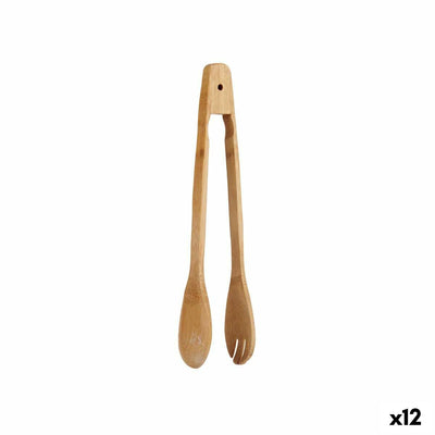 Lot de 12 pinces de cuisine bambou sur plan de travail