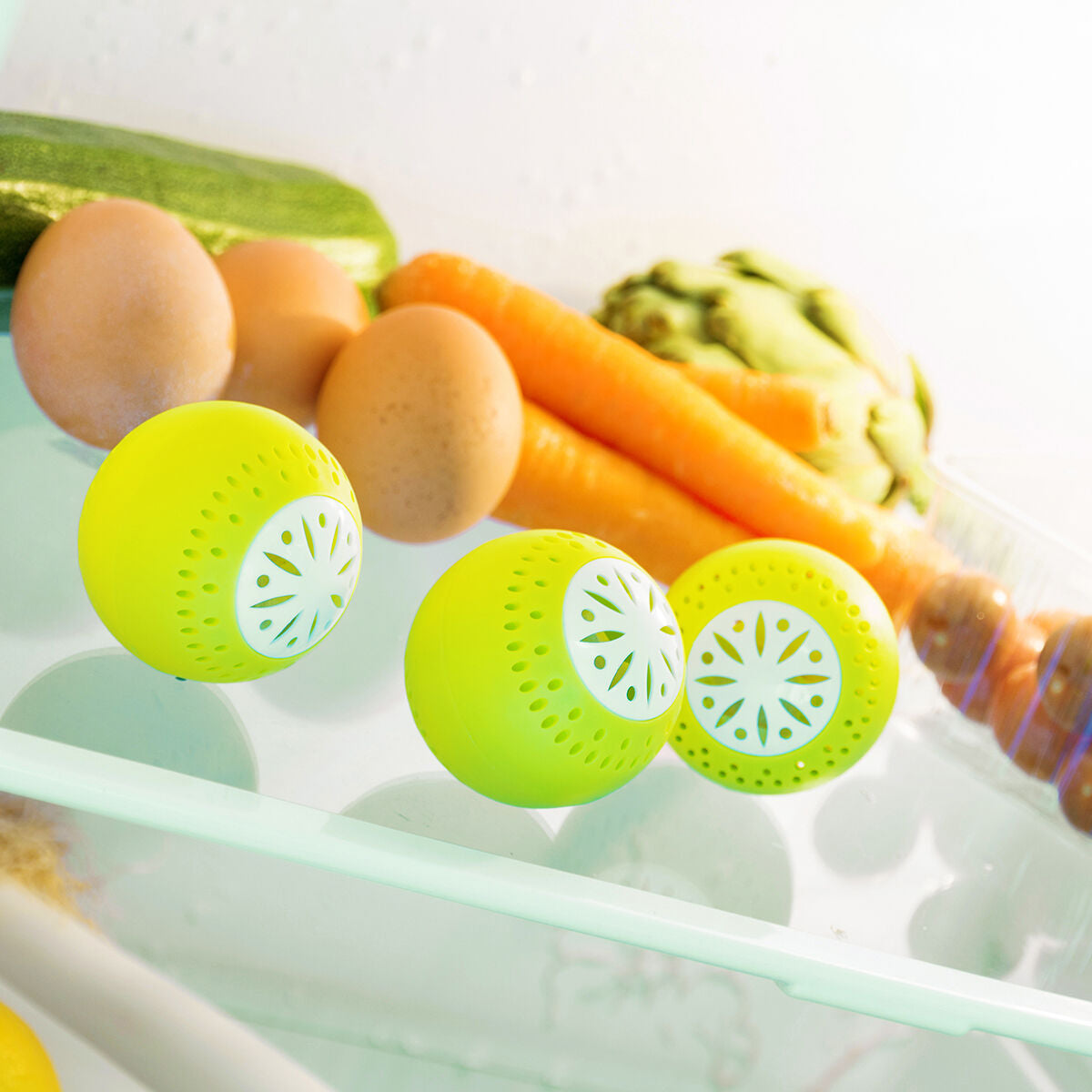 Utilisation du lot de 3 Éco-boules réfrigérateur pour conserver les aliments