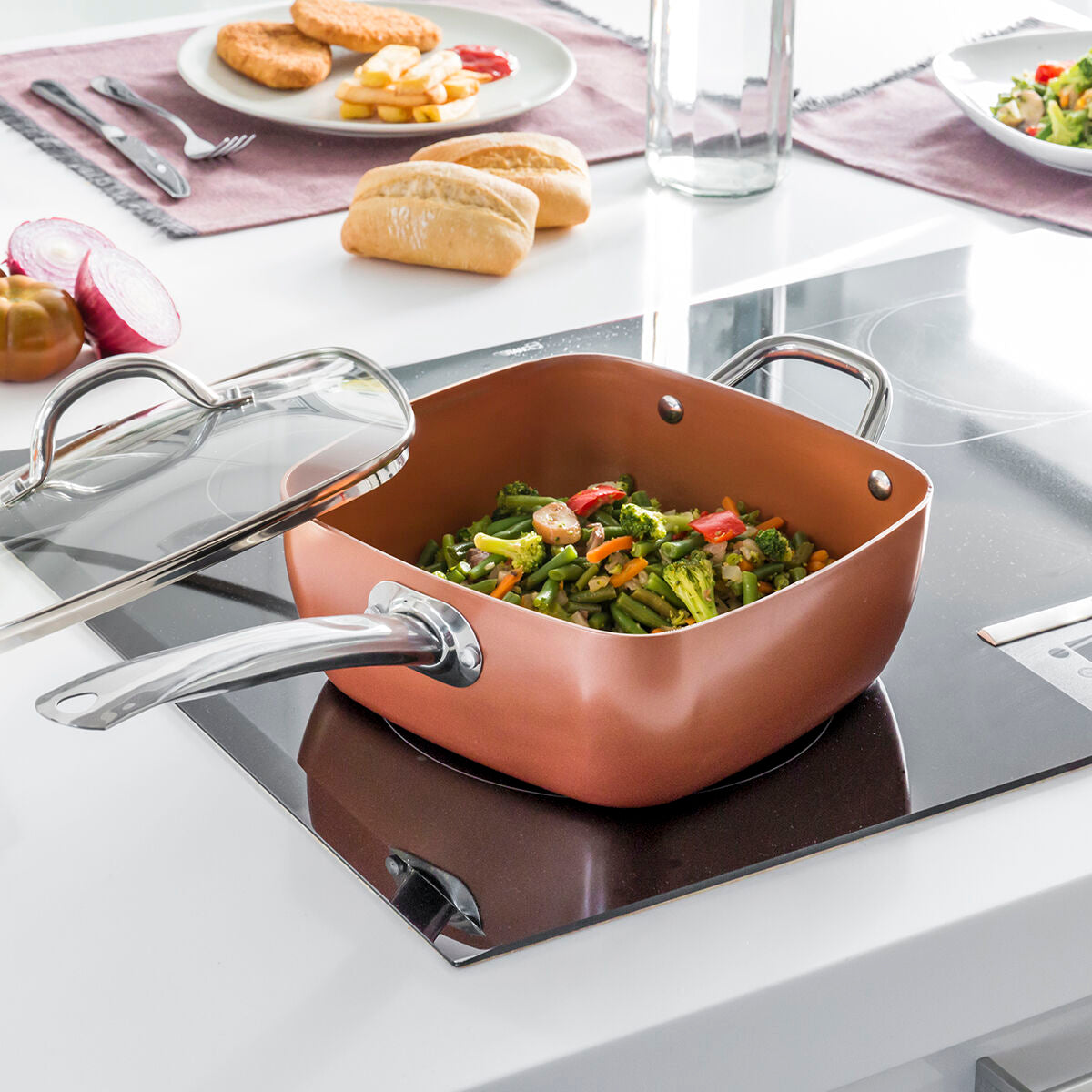 Cuisson dans la Poêle Multifonctions 5 en 1 Cuivre Coppans