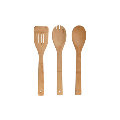 Détail du support ustensiles cuisine bambou inox 6 pièces en situation

