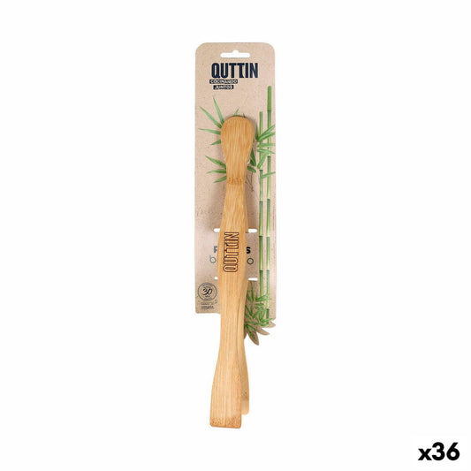 Lot de 36 pinces de cuisine bambou alignées sur une table

