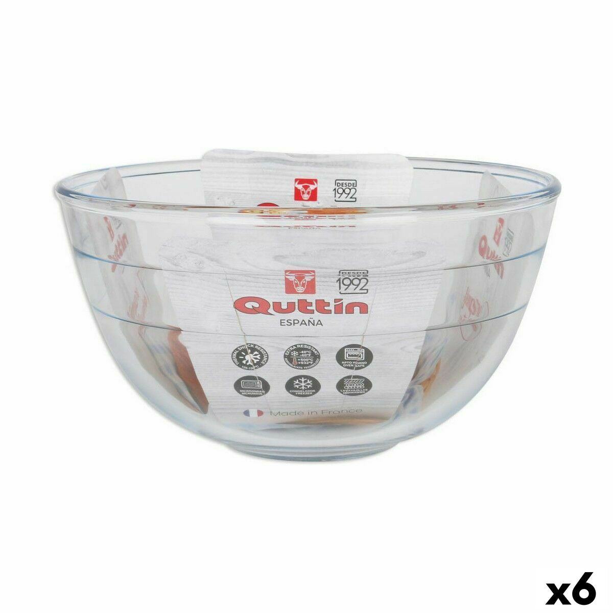 Lot de 6 bols mélangeurs cuisine en verre

