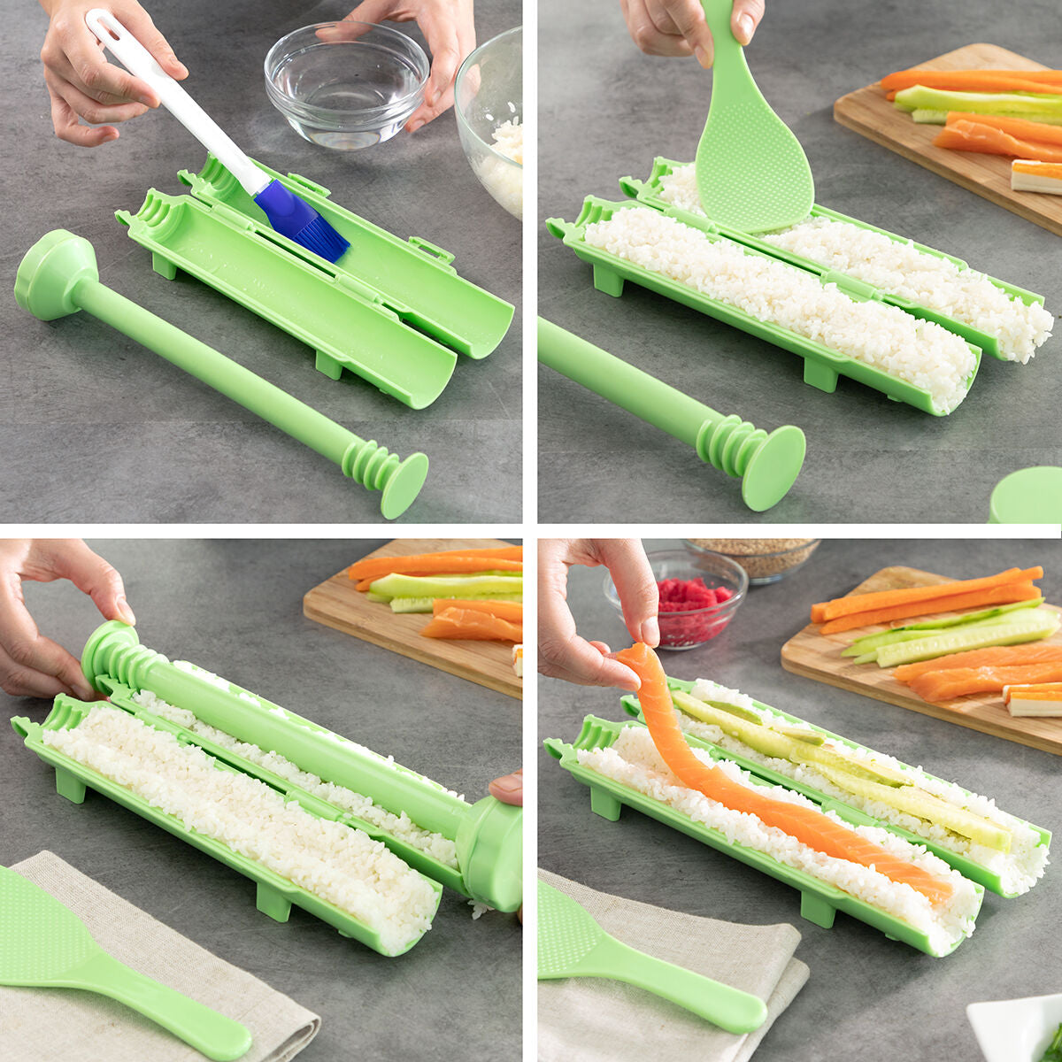 Tapis en silicone du set sushi 3 pièces InnovaGoods avec recettes

